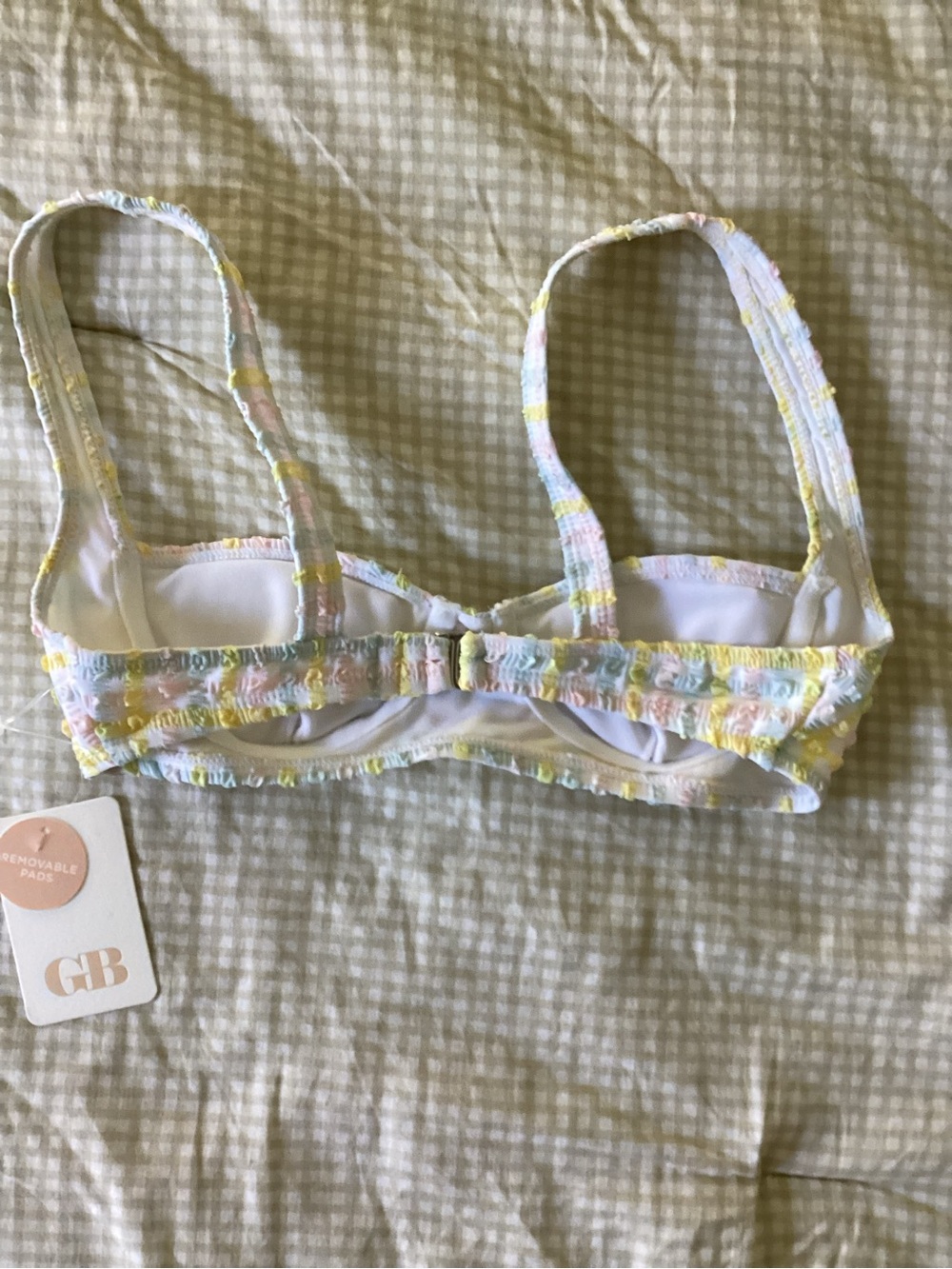 Gianni Bini Pastel Striped Seersucker bathing suitsBra - Yellow, Pink, Blue, Cre - Picture 5 of 5